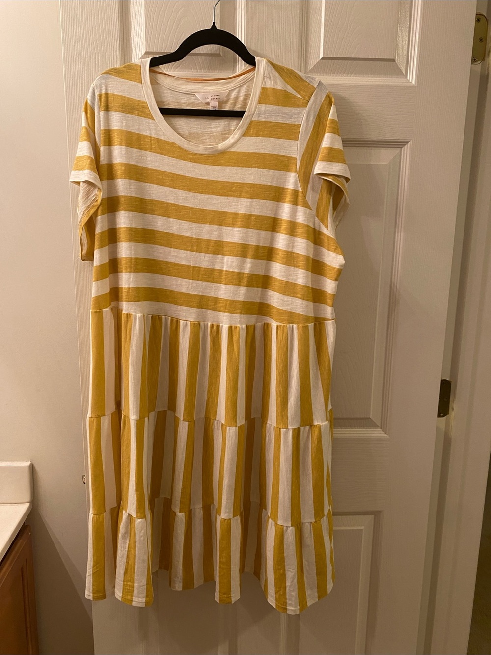 LC Lauren Conrad White and Yellow Striped Tiered Tee Dress
